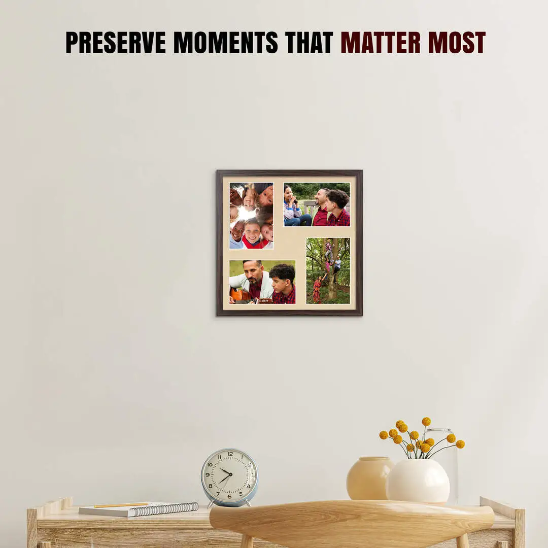 12x12" Walnut Sleek Multi Aperture Photo Frame - Fits 6x4" (x4) Photos | Collage Frame thumbnail 2