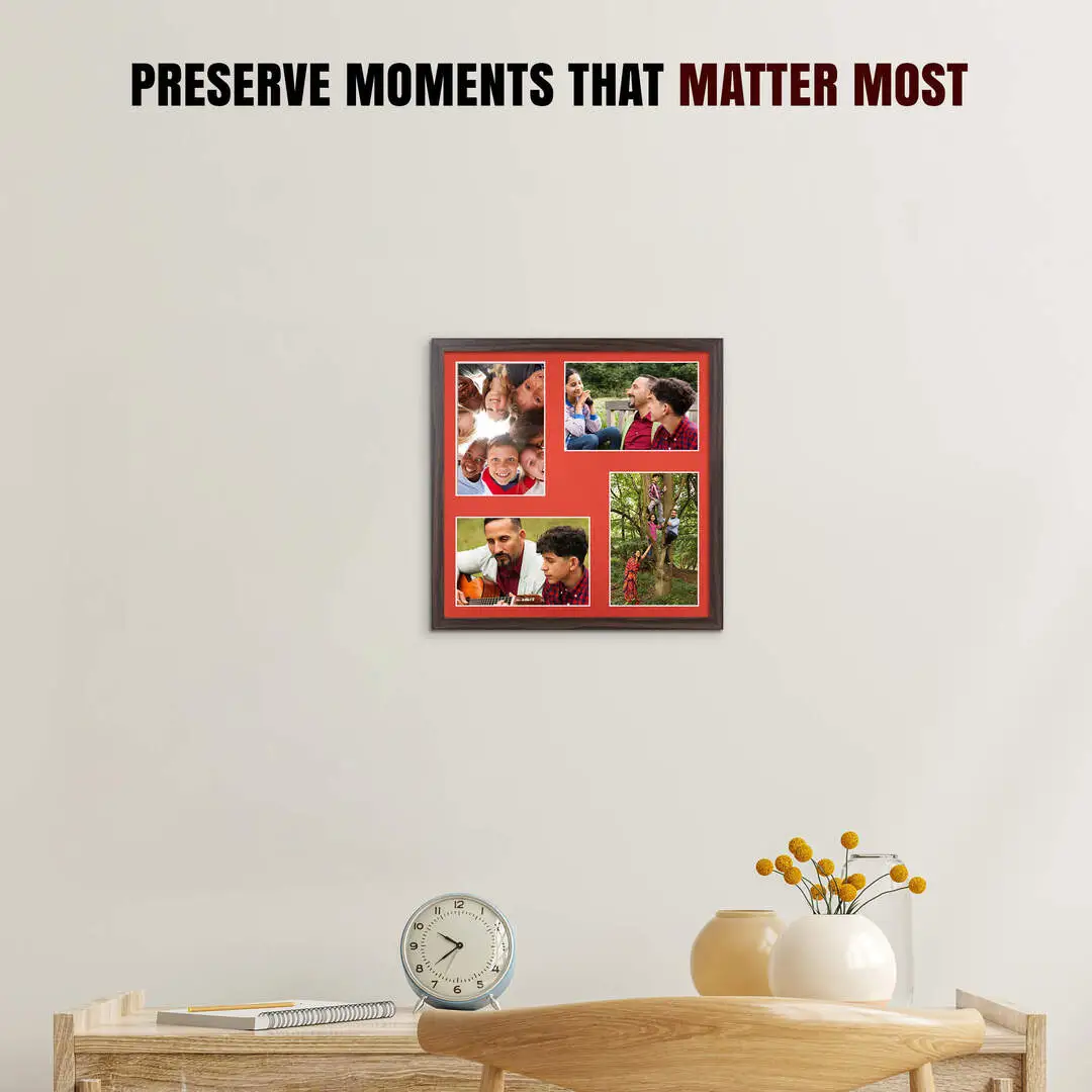 12x12" Walnut Sleek Multi Aperture Photo Frame - Fits 6x4" (x4) Photos | Collage Frame thumbnail 2