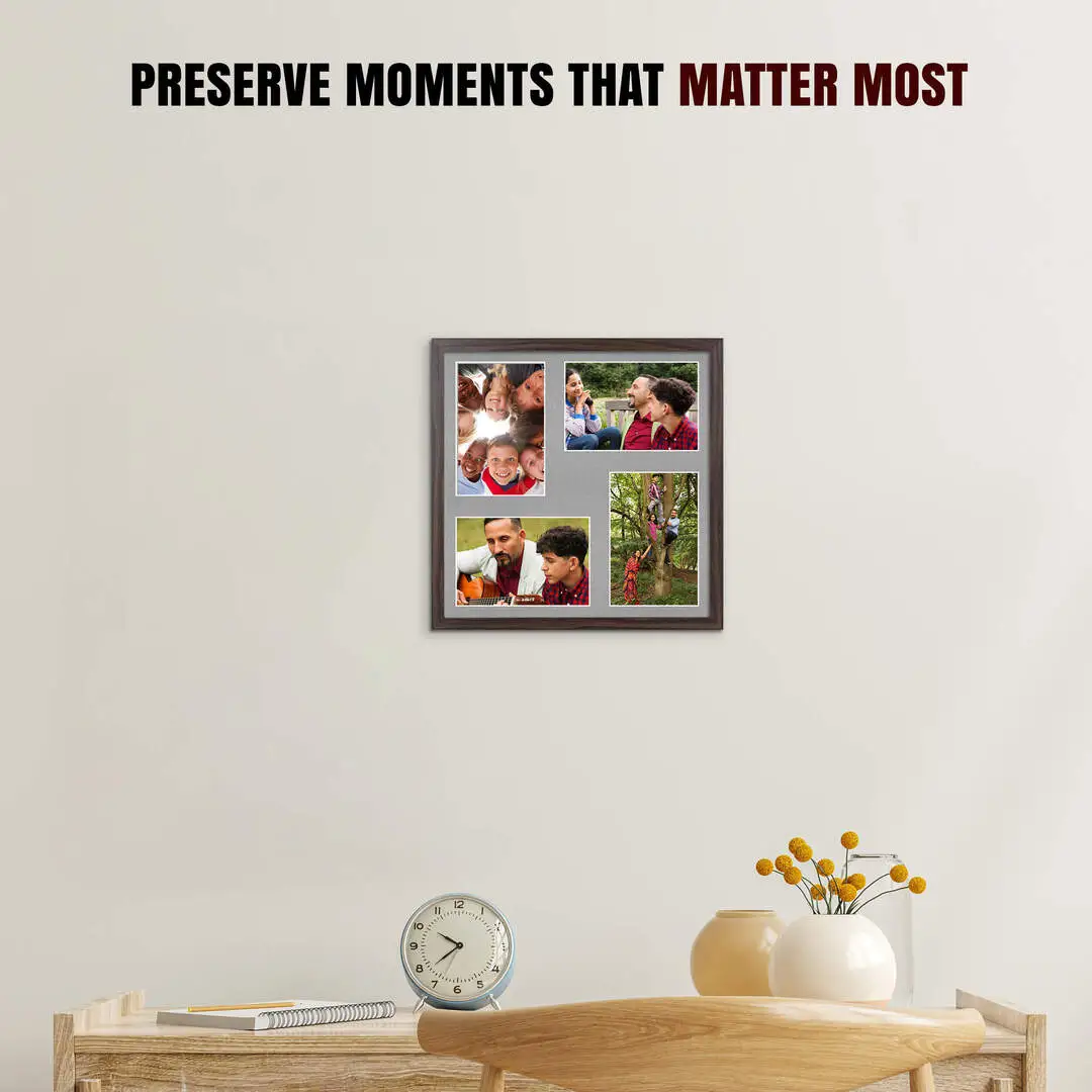 12x12" Sleek Walnut Multi Aperture Photo Frame - Fits 6x4" (x4) Photos | Collage Frame thumbnail 2