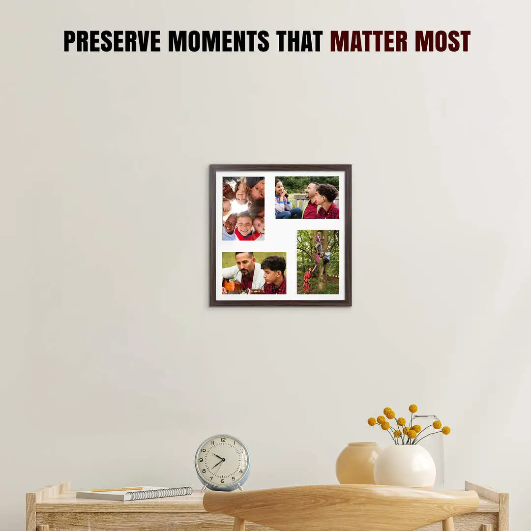 12x12" Sleek Walnut Multi Aperture Photo Frame - Fits 6x4" (x4) Photos | Collage Frame thumbnail 2