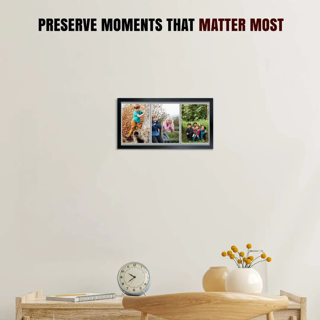 16x8" Black Sleek Multi Aperture Photo Frame - Fits 7x5" (x3) Photos | Collage Frame thumbnail 2
