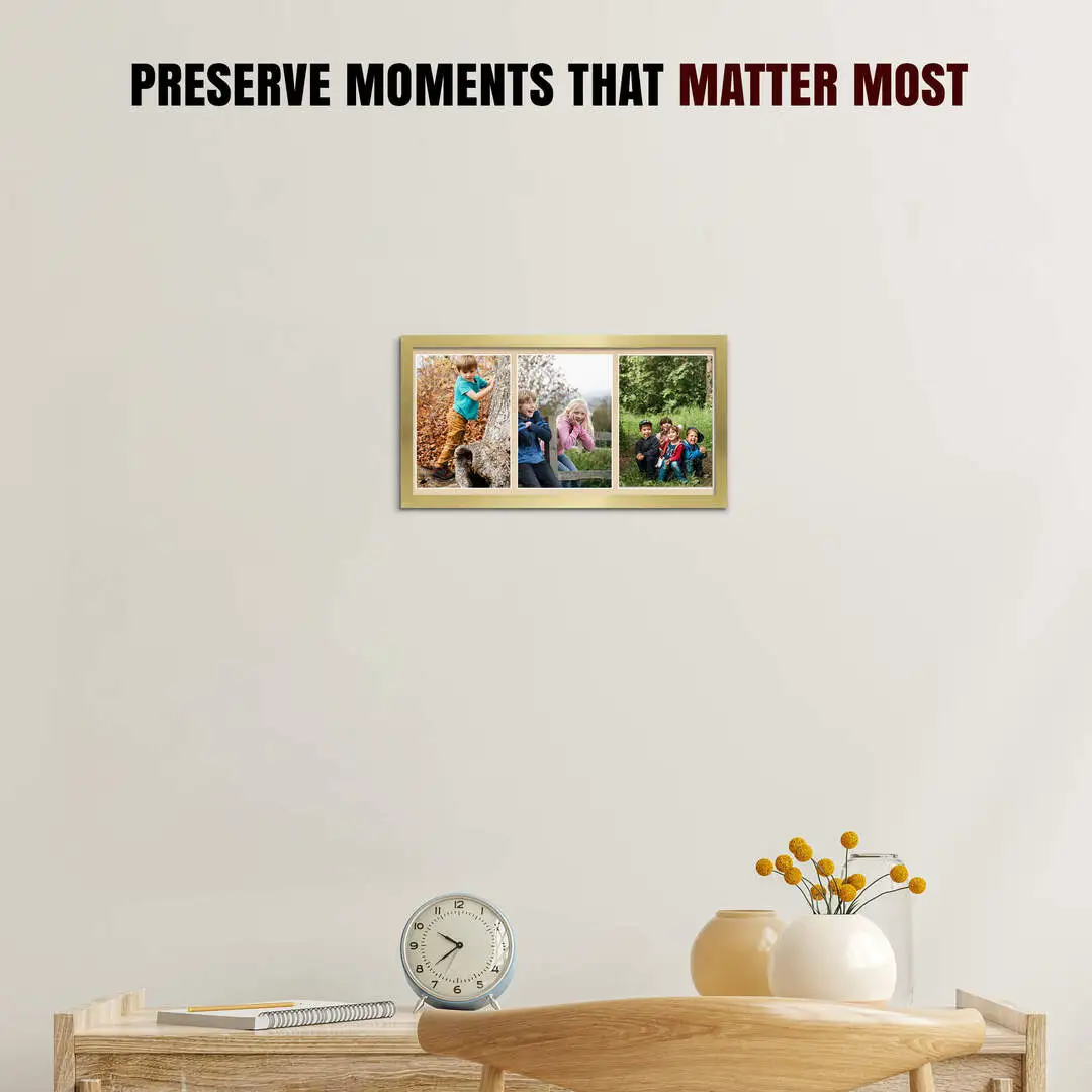 16x8" Sleek Gold Multi Aperture Photo Frame - Fits 7x5" (x3) Photos | Collage Frame thumbnail 2