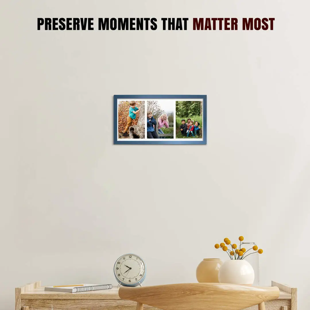 16x8" Sleek Navy Blue Multi Aperture Photo Frame - Fits 7x5" (x3) Photos | Collage Frame thumbnail 2