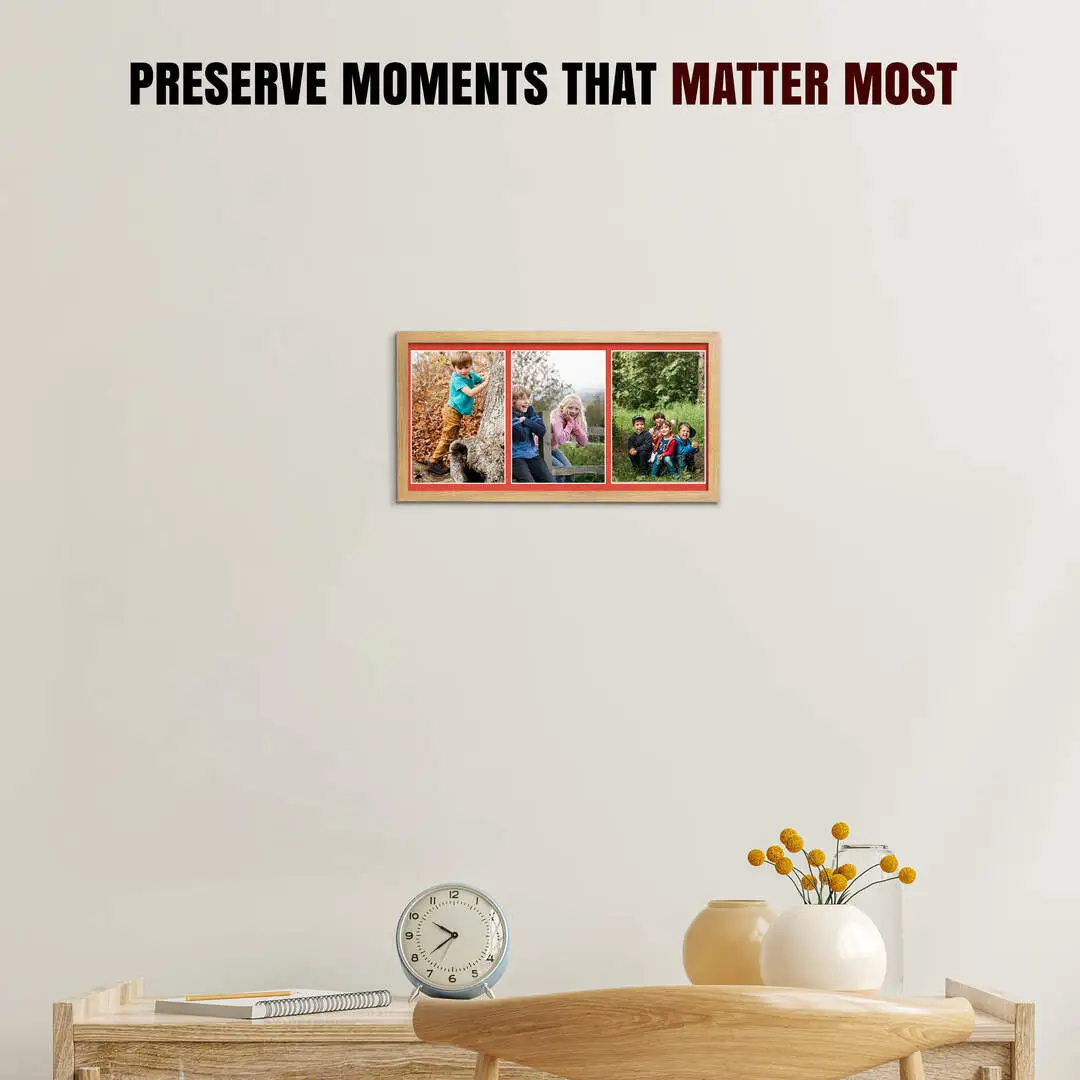 16x8" Sleek Oak Multi Aperture Photo Frame - Fits 7x5" (x3) Photos | Collage Frame thumbnail 2