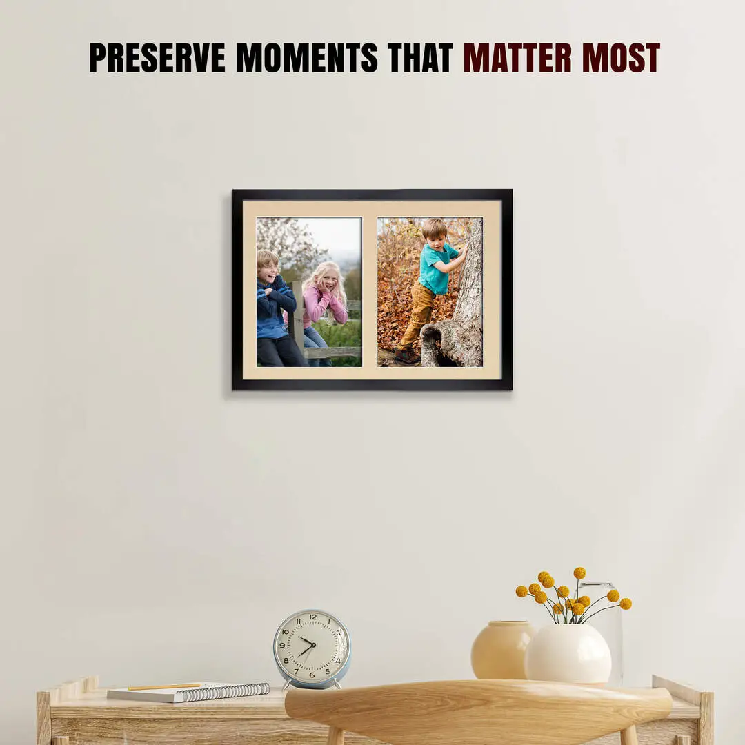 20x14" Black Sleek Multi Aperture Photo Frame Holds A4 (x2) Photos With Ivory Mount | Modern Collage Frame thumbnail 2