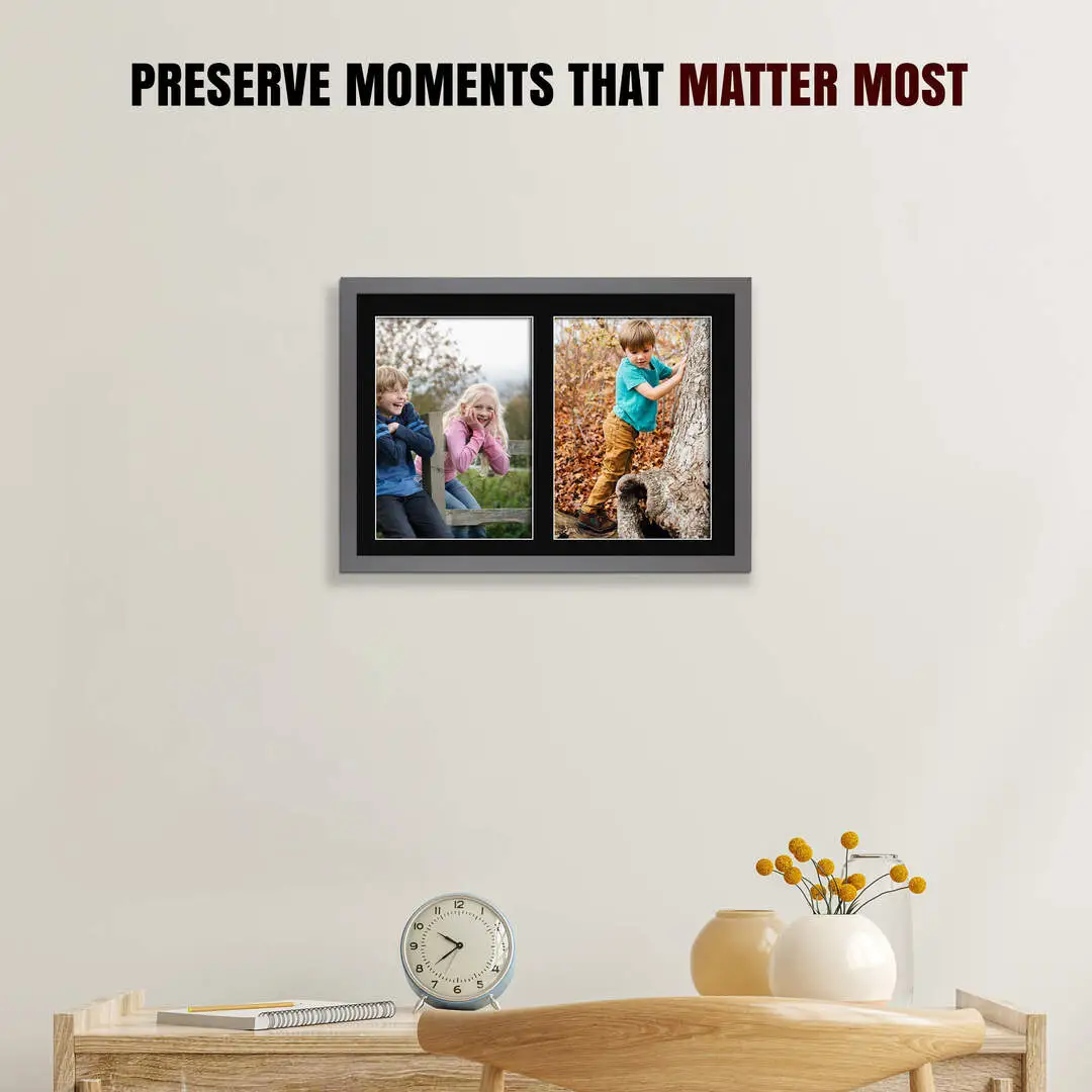 20x14" Sleek Dark Grey Multi Aperture Photo Frame - Fits A4 (x2) Photos | Collage Frame thumbnail 2