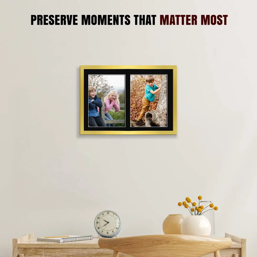 20x14" Gold Sleek Multi Aperture Photo Frame Holds A4 (x2) Photos With Black Mount | Modern Collage Frame thumbnail 2