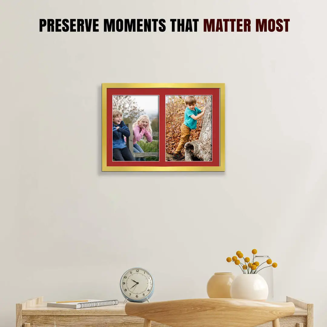 20x14" Sleek Gold Multi Aperture Photo Frame - Fits A4 (x2) Photos | Collage Frame thumbnail 2