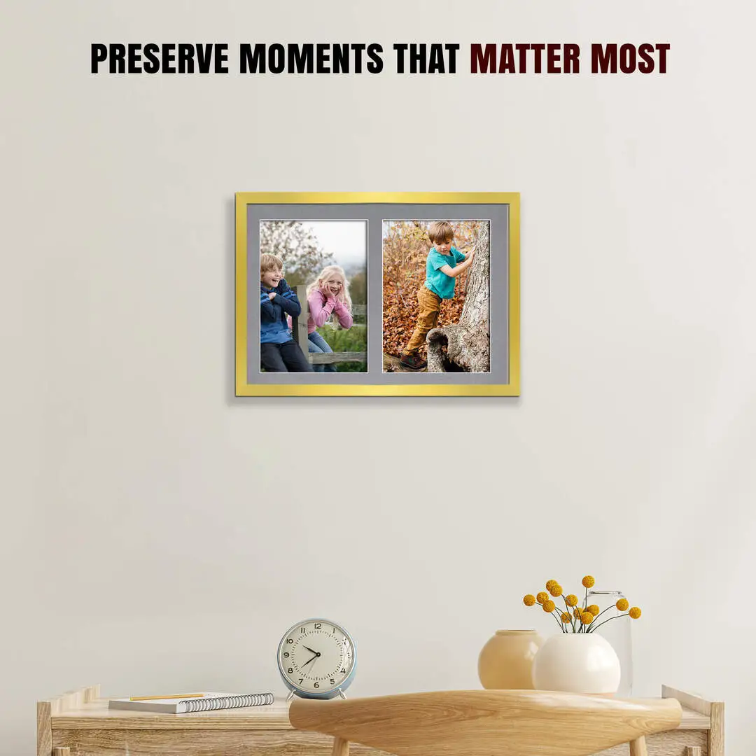 20x14" Gold Sleek Multi Aperture Photo Frame - Fits A4 (x2) Photos | Collage Frame thumbnail 2