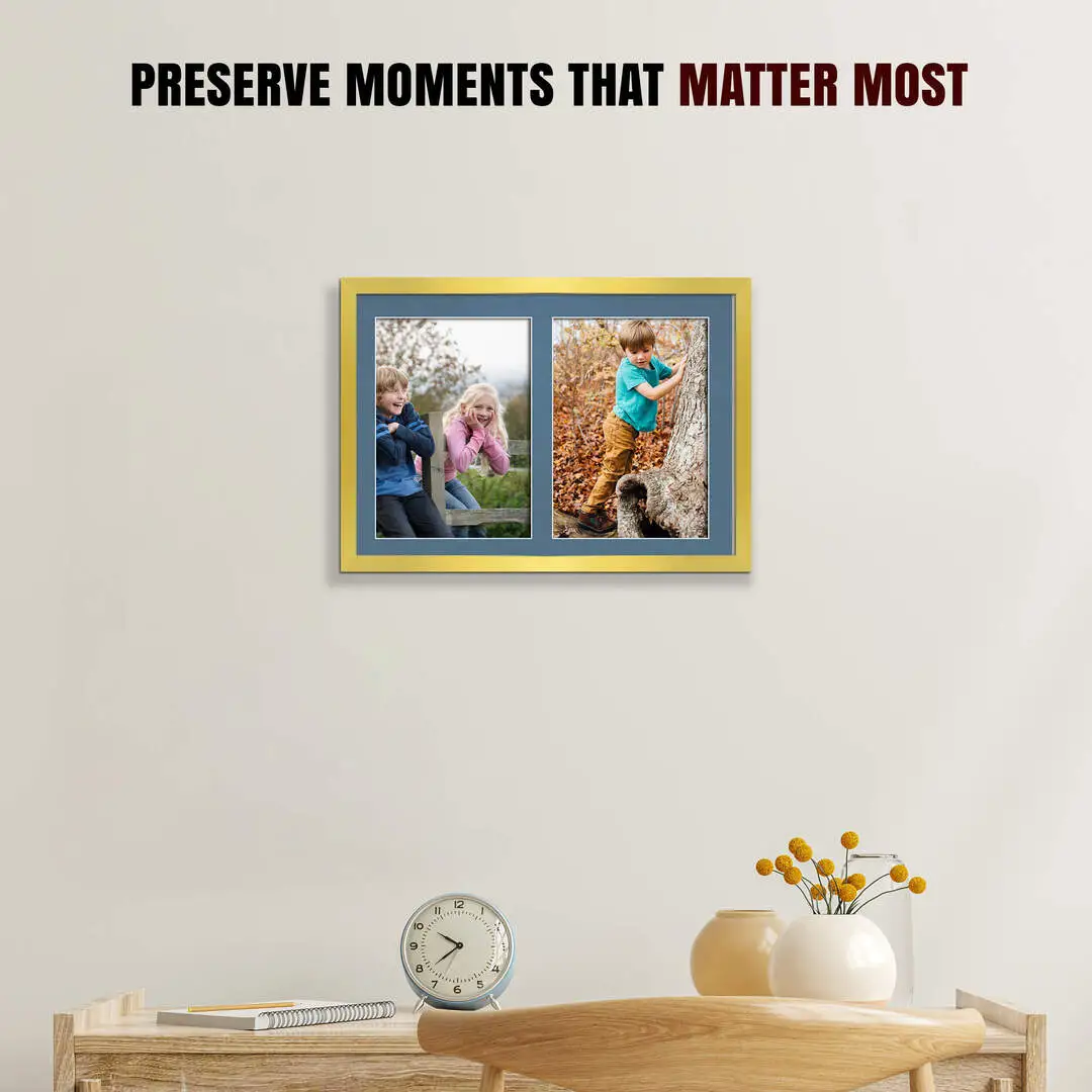 20x14" Sleek Gold Multi Aperture Photo Frame - Fits A4 (x2) Photos | Collage Frame thumbnail 2