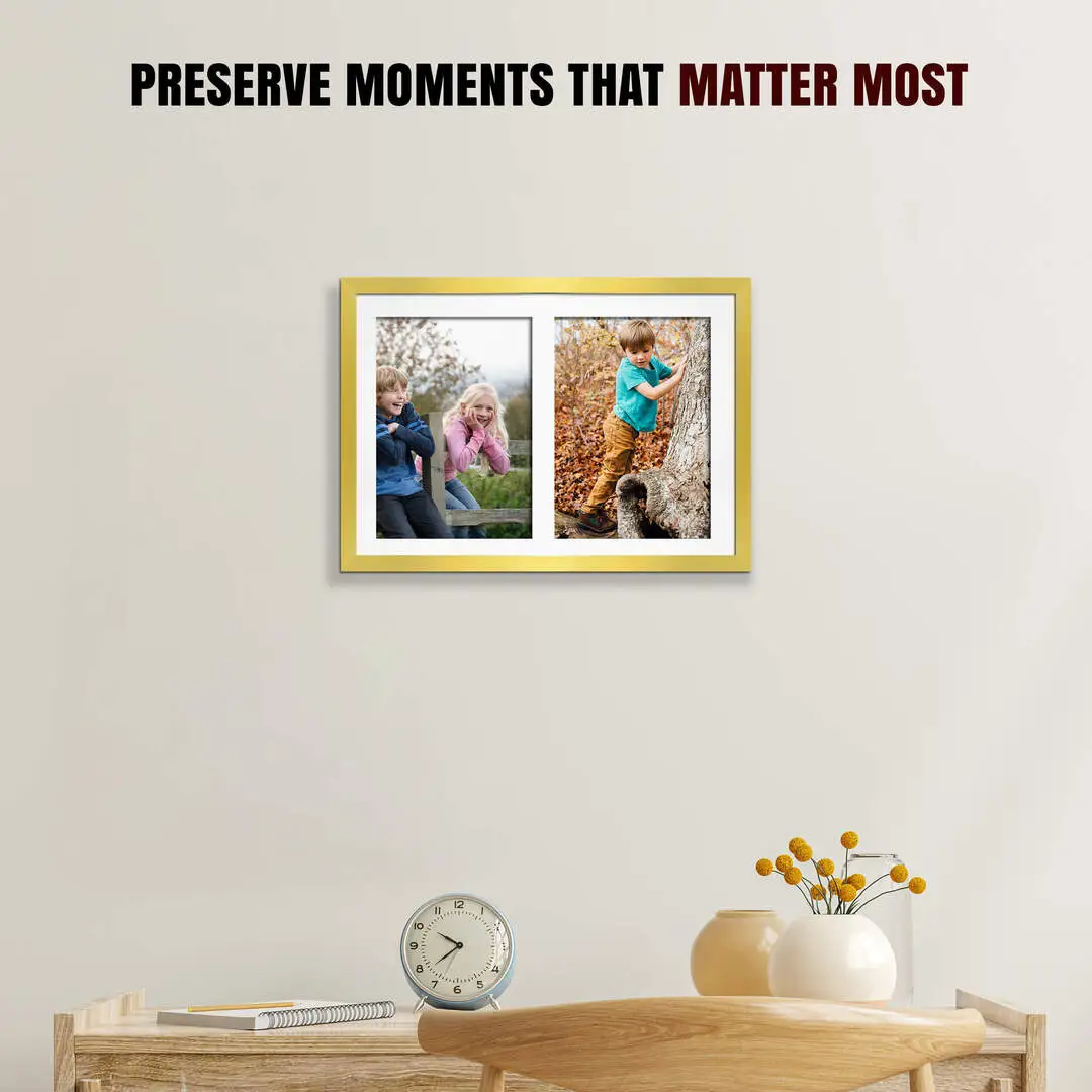 20x14" Gold Sleek Multi Aperture Photo Frame - Fits A4 (x2) Photos | Collage Frame thumbnail 2