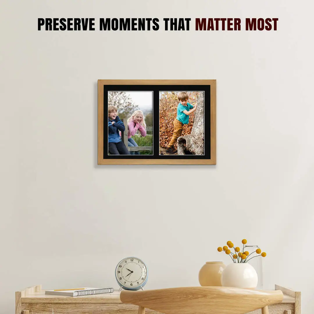20x14" Oak Sleek Multi Aperture Photo Frame - Fits A4 (x2) Photos | Collage Frame thumbnail 2
