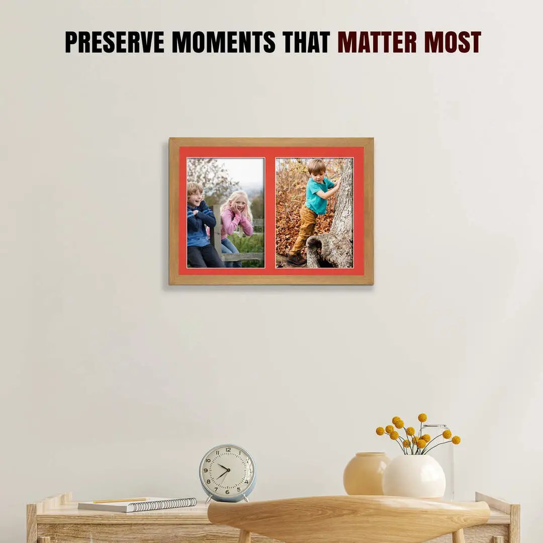 20x14" Oak Sleek Multi Aperture Photo Frame - Fits A4 (x2) Photos | Collage Frame thumbnail 2