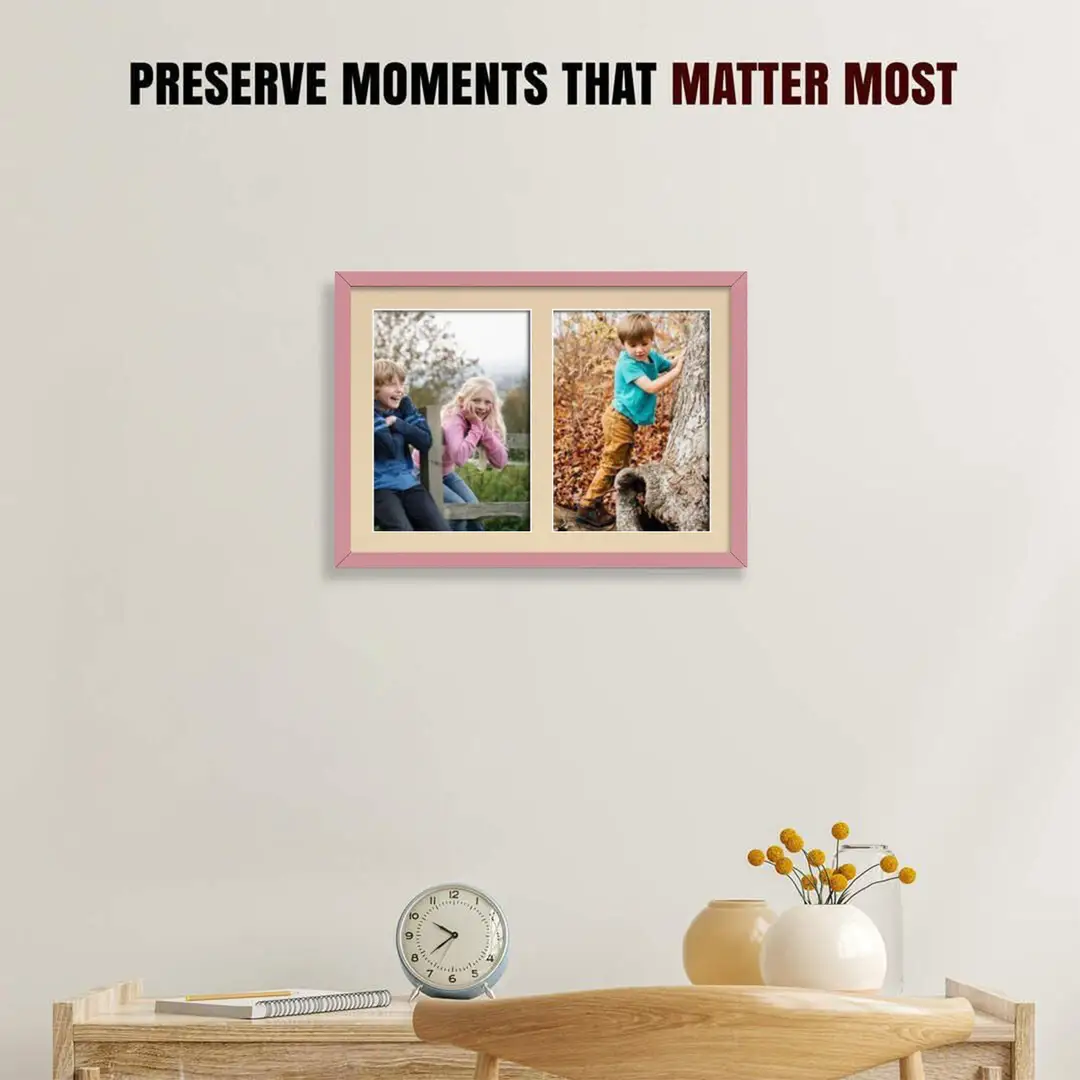 20x14" Pastel Pink Sleek Multi Aperture Photo Frame Holds A4 (x2) Photos With Ivory Mount | Modern Collage Frame thumbnail 2