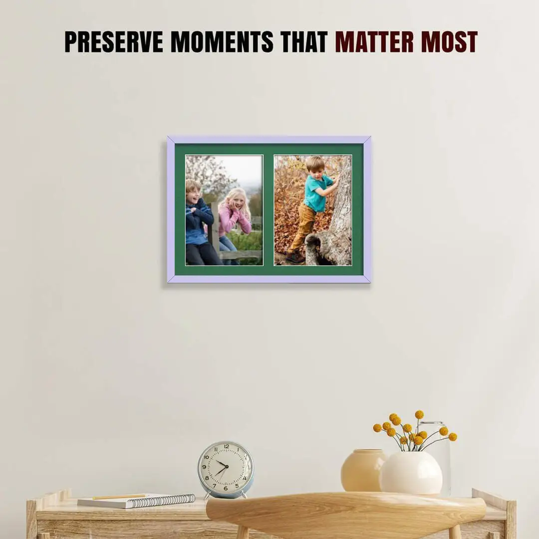 20x14" Purple Sleek Multi Aperture Photo Frame Holds A4 (x2) Photos With Emerald (Green) Mount | Modern Collage Frame thumbnail 2