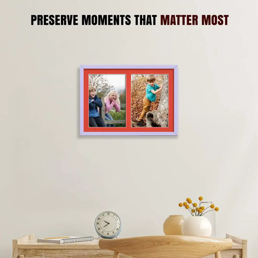 20x14" Purple Sleek Multi Aperture Photo Frame Holds A4 (x2) Photos With Poppy Red Mount | Modern Collage Frame thumbnail 2