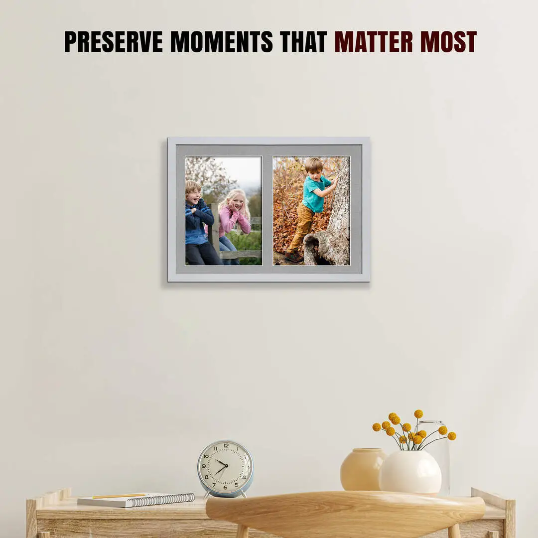 20x14" Sleek Silver Multi Aperture Photo Frame - Fits A4 (x2) Photos | Collage Frame thumbnail 2