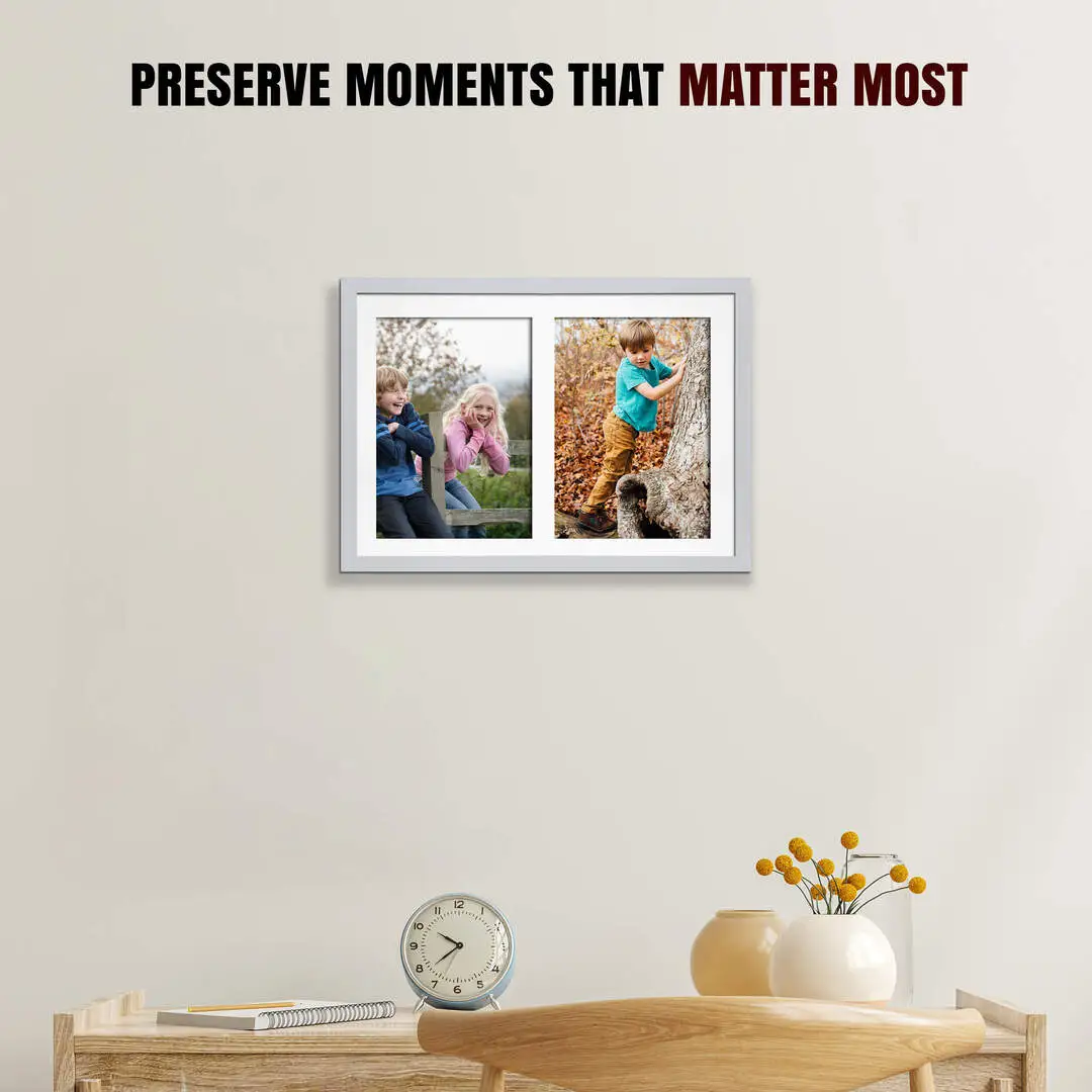 20x14" Sleek Silver Multi Aperture Photo Frame - Fits A4 (x2) Photos | Collage Frame thumbnail 2