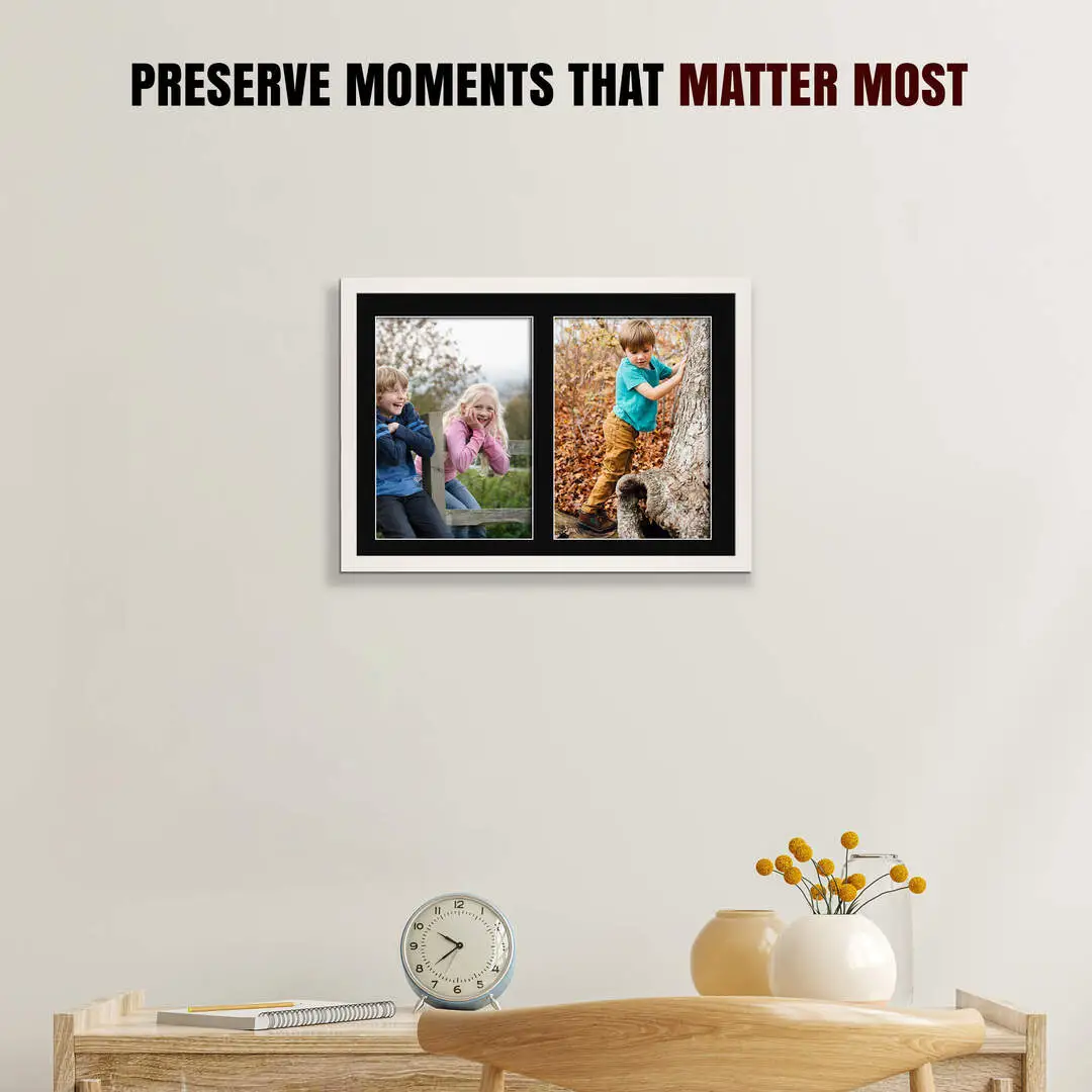 20x14" White Sleek Multi Aperture Photo Frame Holds A4 (x2) Photos With Black Mount | Modern Collage Frame thumbnail 2