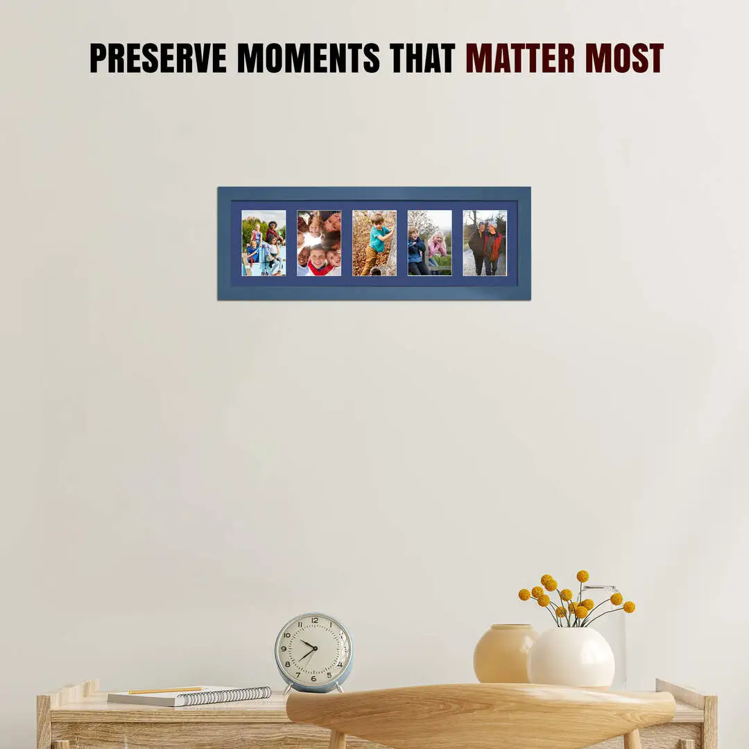26x8" Sleek Navy Blue Multi Aperture Photo Frame - Fits 6x4" (x5) Photos | Collage Frame thumbnail 2