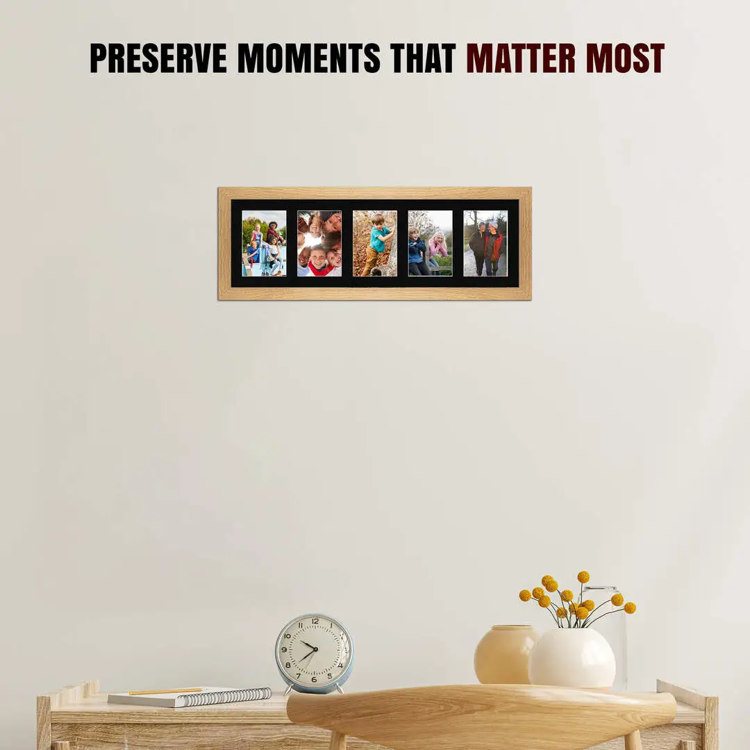 26x8" Sleek Oak Multi Aperture Photo Frame - Fits 6x4" (x5) Photos | Collage Frame thumbnail 2