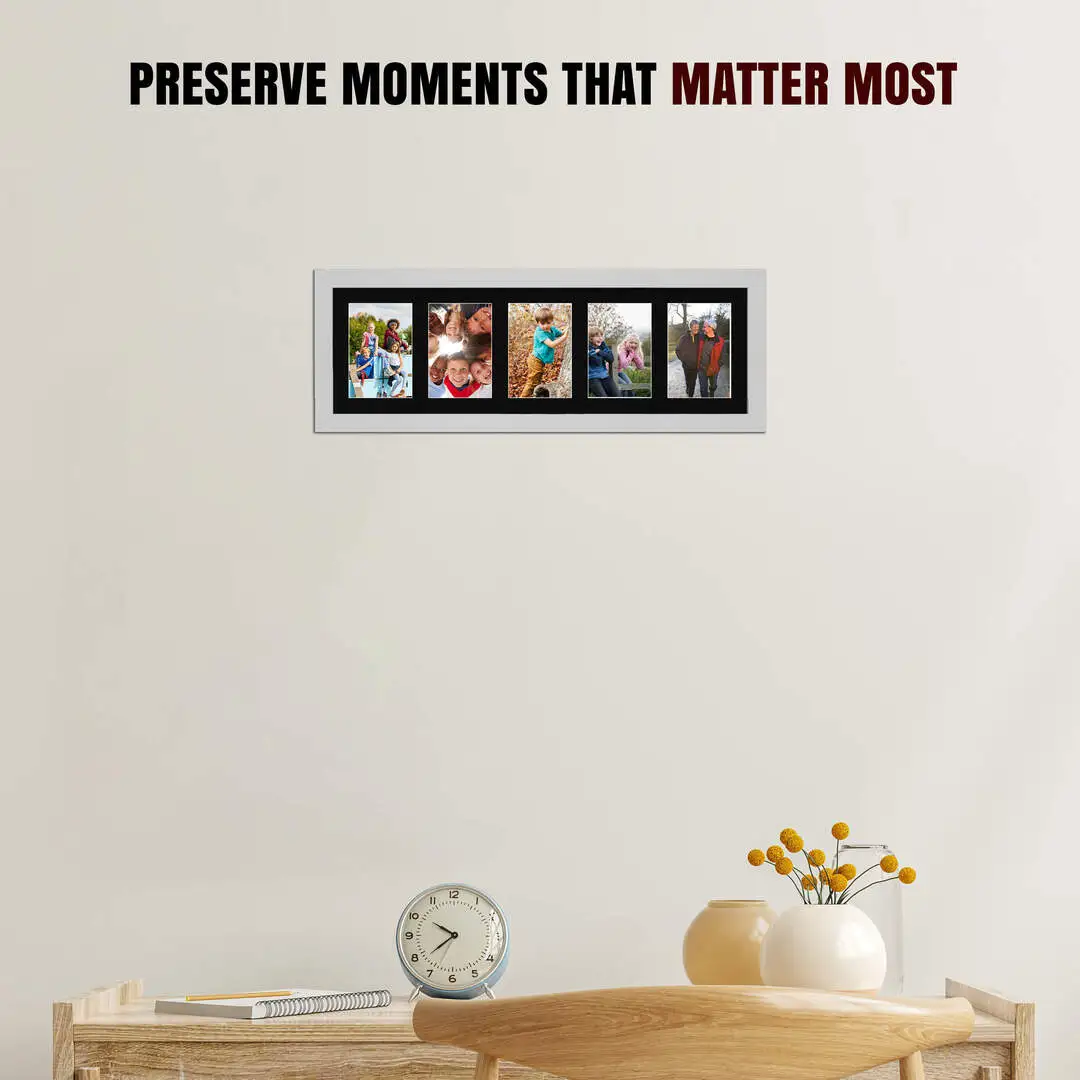 26x8" Sleek Silver Multi Aperture Photo Frame - Fits 6x4" (x5) Photos | Collage Frame thumbnail 2