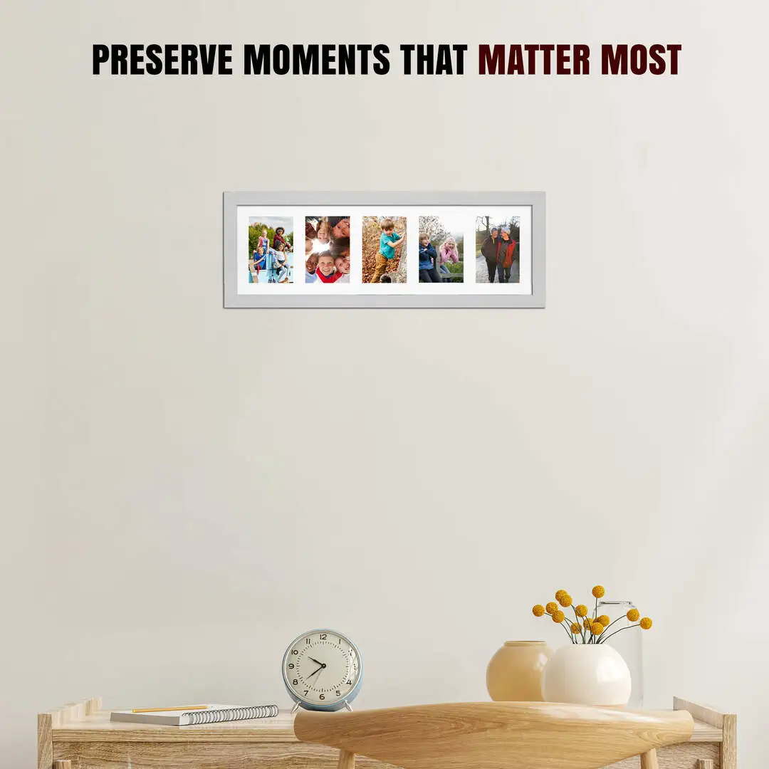 26x8" Silver Sleek Multi Aperture Photo Frame - Fits 6x4" (x5) Photos | Collage Frame thumbnail 2