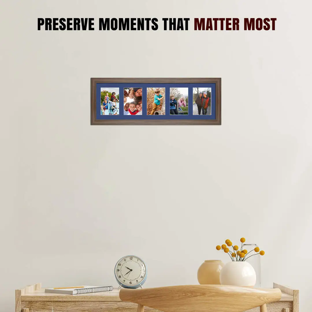26x8" Sleek Walnut Multi Aperture Photo Frame - Fits 6x4" (x5) Photos | Collage Frame thumbnail 2