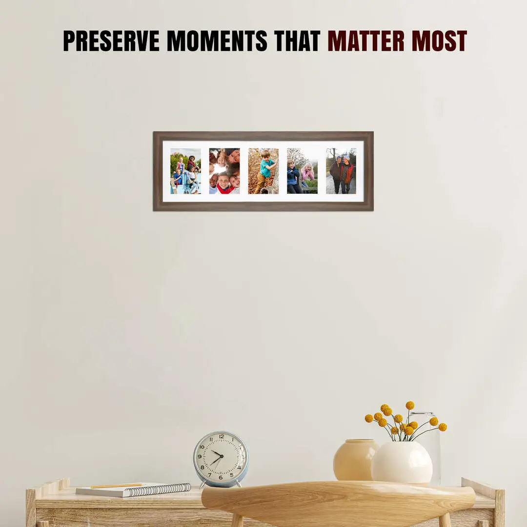 26x8" Sleek Walnut Multi Aperture Photo Frame - Fits 6x4" (x5) Photos | Collage Frame thumbnail 2