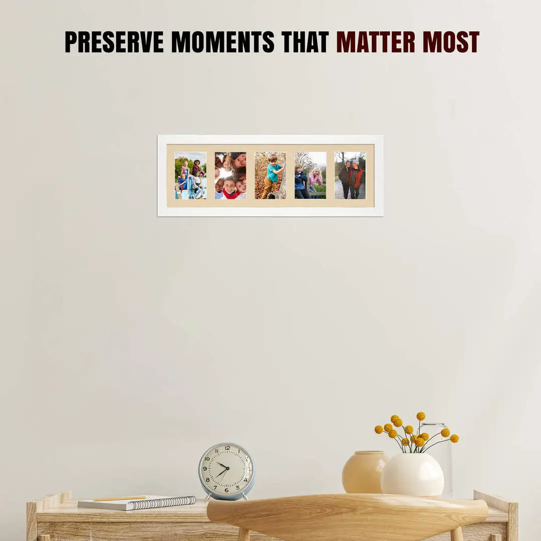 26x8" Sleek White Multi Aperture Photo Frame - Fits 6x4" (x5) Photos | Collage Frame thumbnail 2