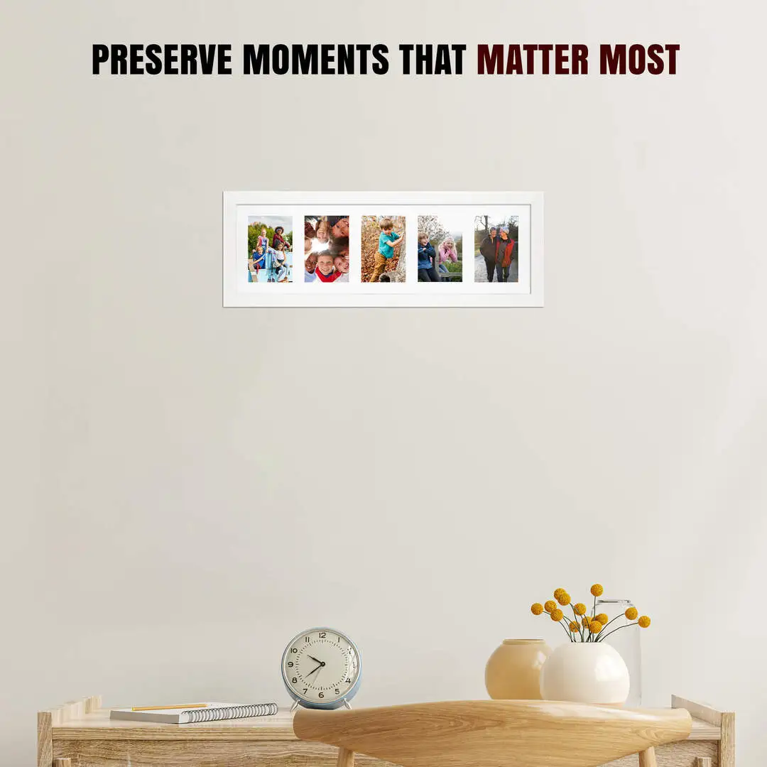 26x8" White Sleek Multi Aperture Photo Frame - Fits 6x4" (x5) Photos | Collage Frame thumbnail 2