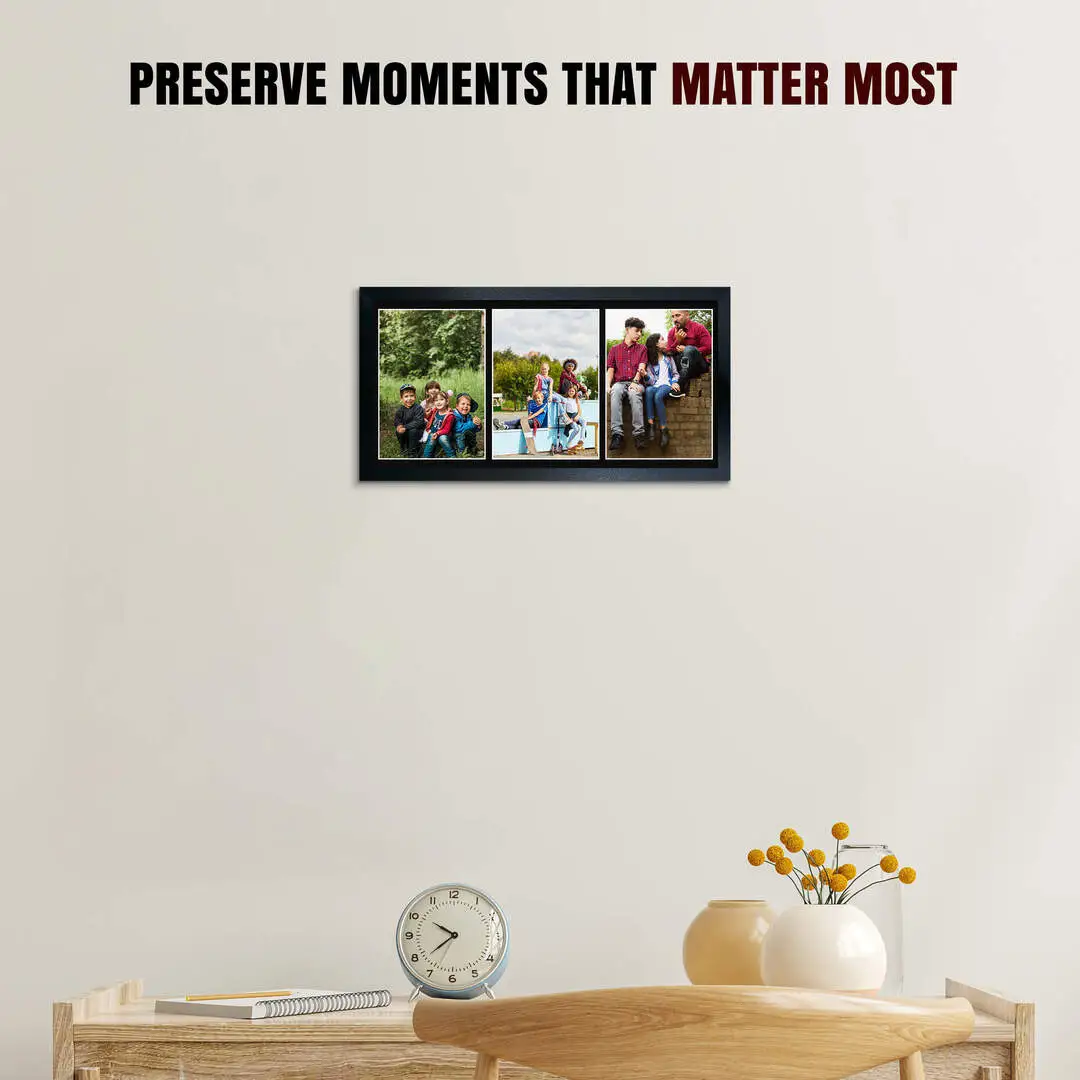40x20cm Black Sleek Multi Aperture Photo Frame - Fits 6x4" (x3) Photos | Collage Frame thumbnail 2