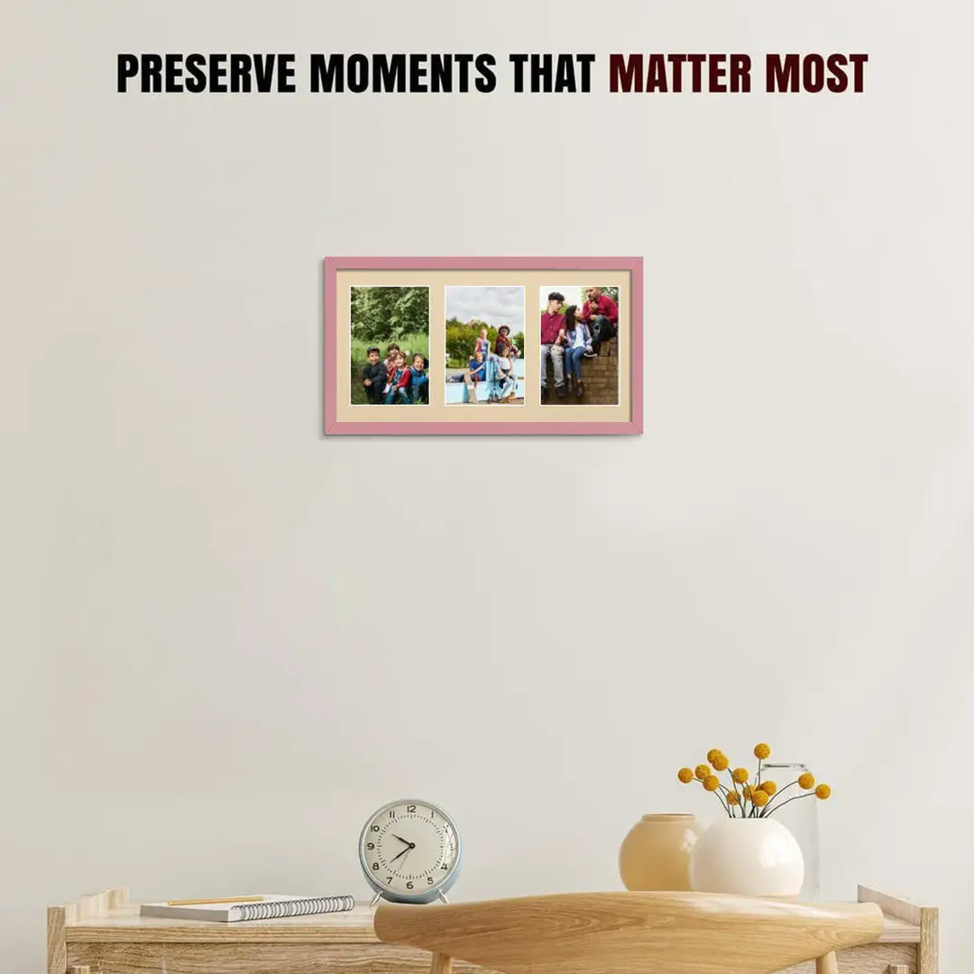 40x20cm Pastel Pink Sleek Multi Aperture Photo Frame - Fits 6x4" (x3) Photos | Collage Frame thumbnail 2