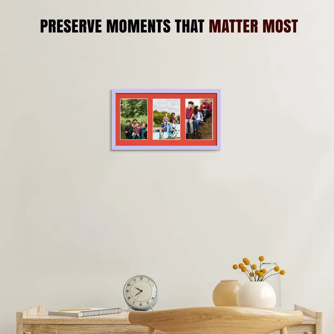 40x20cm Purple Sleek Multi Aperture Photo Frame Holds 6x4" (x3) Photos With Poppy Red Mount | Modern Collage Frame thumbnail 2