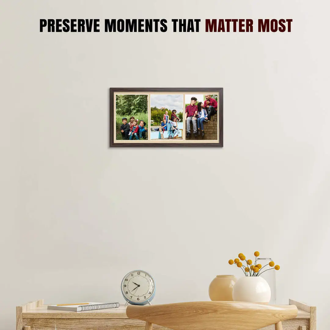 40x20cm Walnut Sleek Multi Aperture Photo Frame Holds 6x4" (x3) Photos With Ivory Mount | Modern Collage Frame thumbnail 2