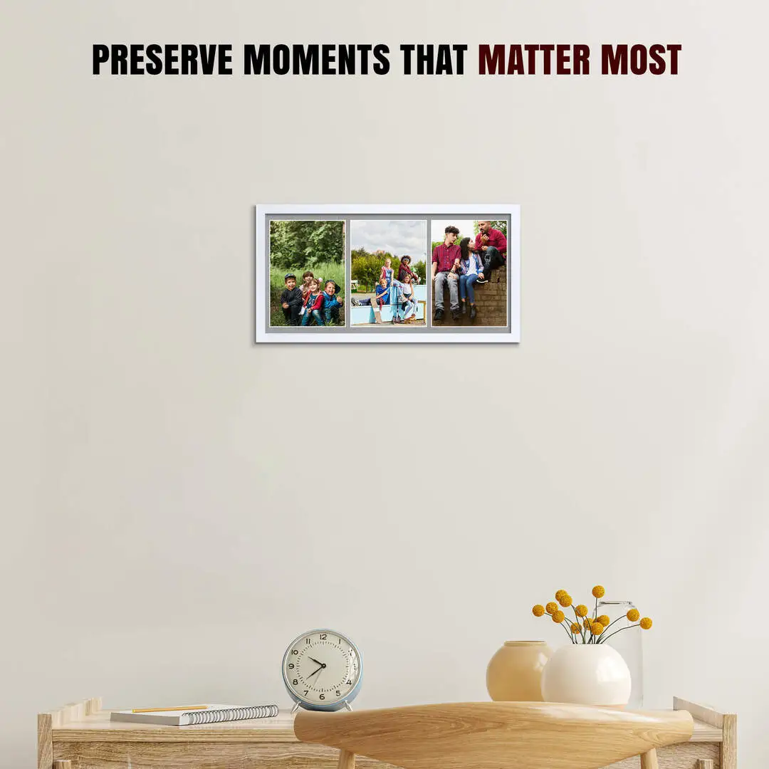 40x20cm White Sleek Multi Aperture Photo Frame - Fits 6x4" (x3) Photos | Collage Frame thumbnail 2