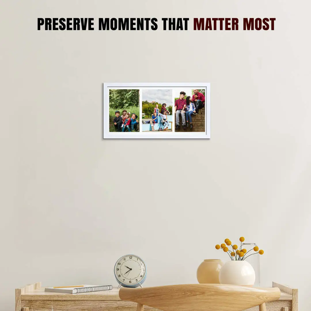 40x20cm Sleek White Multi Aperture Photo Frame - Fits 6x4" (x3) Photos | Collage Frame thumbnail 2