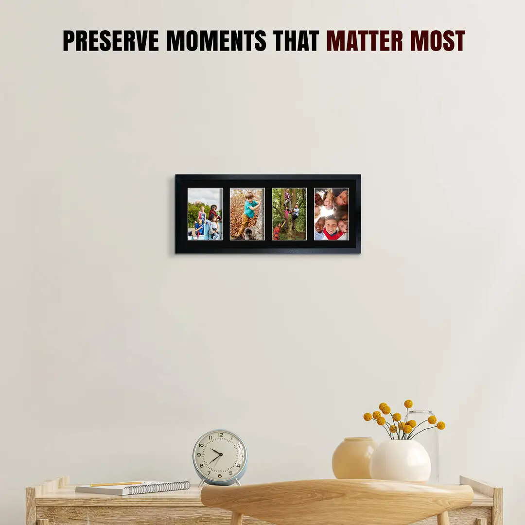 50x20cm Black Sleek Multi Aperture Photo Frame Holds 6x4" (x4) Photos With Black Mount | Modern Collage Frame thumbnail 2