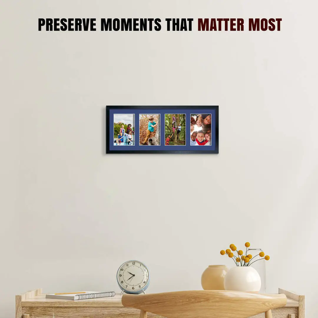 50x20cm Black Sleek Multi Aperture Photo Frame - Fits 6x4" (x4) Photos | Collage Frame thumbnail 2