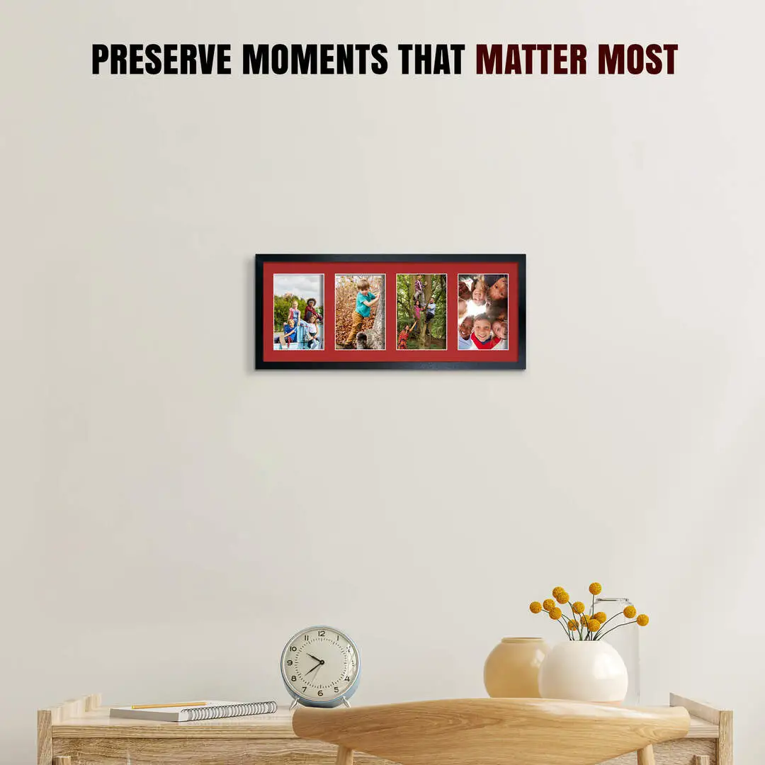 50x20cm Black Sleek Multi Aperture Photo Frame - Fits 6x4" (x4) Photos | Collage Frame thumbnail 2