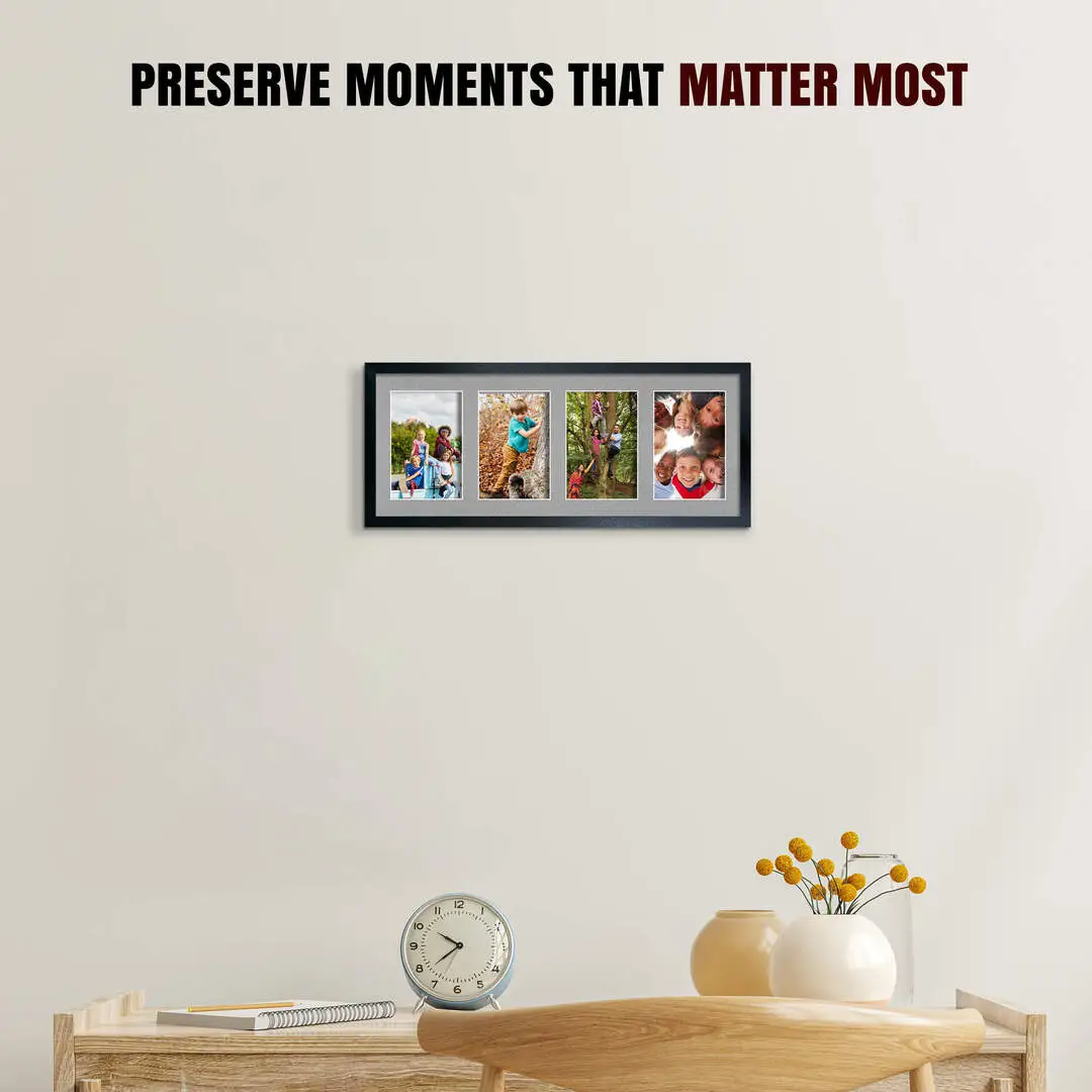 50x20cm Sleek Black Multi Aperture Photo Frame - Fits 6x4" (x4) Photos | Collage Frame thumbnail 2