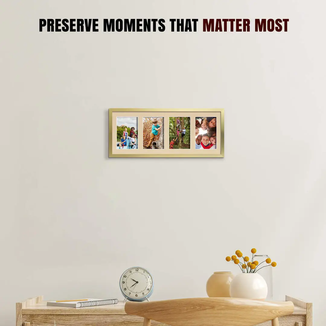 50x20cm Sleek Gold Multi Aperture Photo Frame - Fits 6x4" (x4) Photos | Collage Frame thumbnail 2