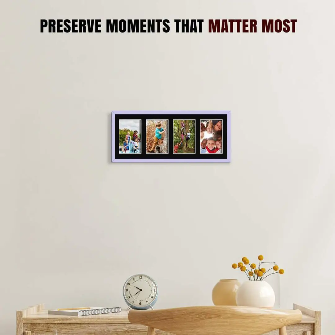 50x20cm Purple Sleek Multi Aperture Photo Frame Holds 6x4" (x4) Photos With Black Mount | Modern Collage Frame thumbnail 2