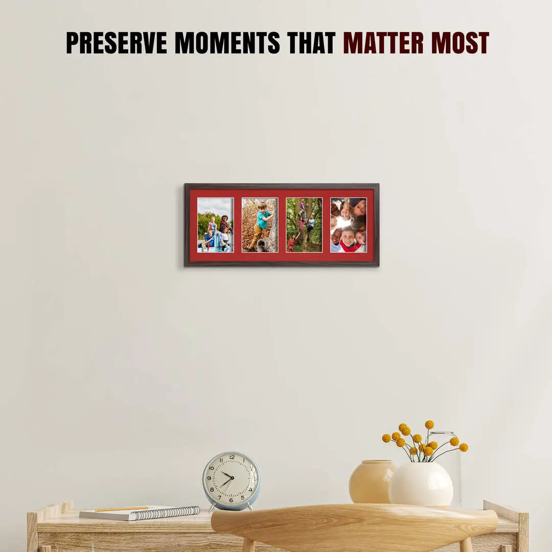 50x20cm Walnut Sleek Multi Aperture Photo Frame - Fits 6x4" (x4) Photos | Collage Frame thumbnail 2