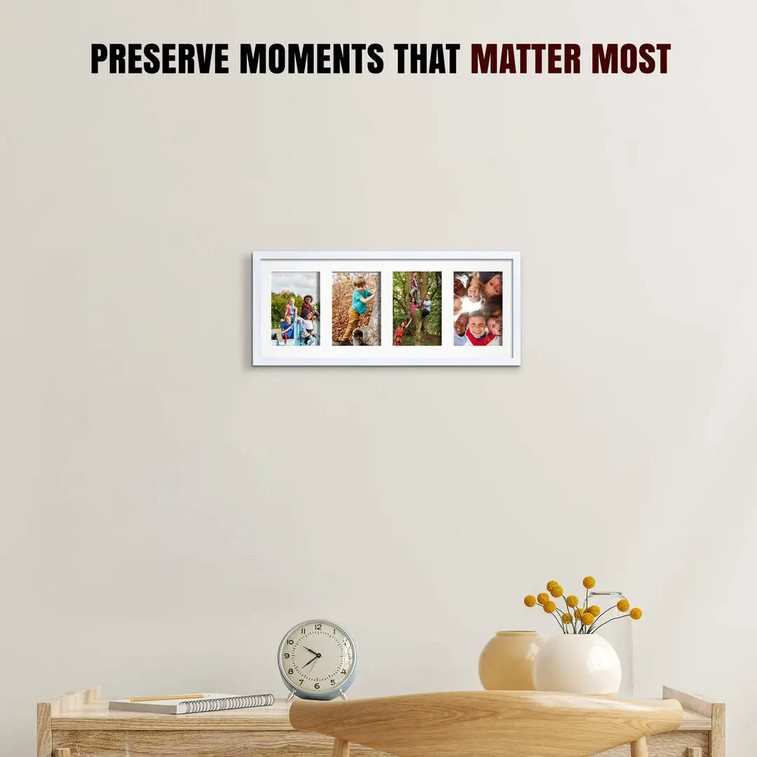50x20cm Sleek White Multi Aperture Photo Frame - Fits 6x4" (x4) Photos | Collage Frame thumbnail 2