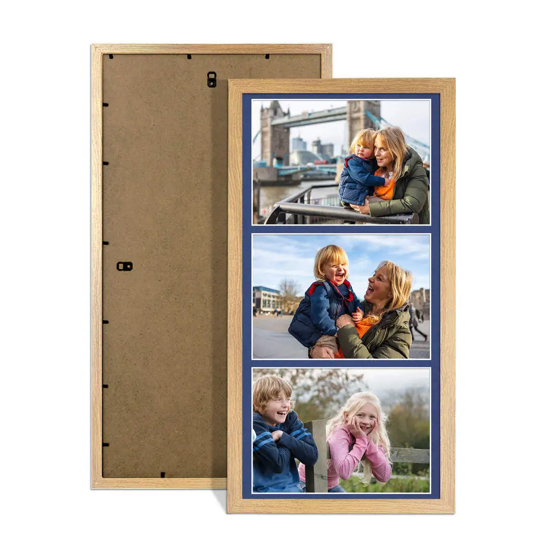 16x8" Oak Sleek Multi Aperture Photo Frame - Fits 7x5" (x3) Photos | Collage Frame