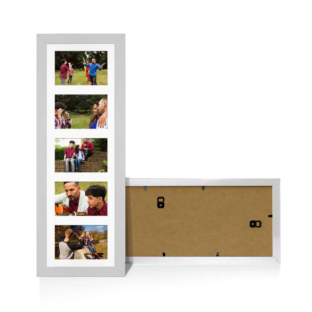 26x8" Silver Sleek Multi Aperture Photo Frame - Fits 6x4" (x5) Photos | Collage Frame