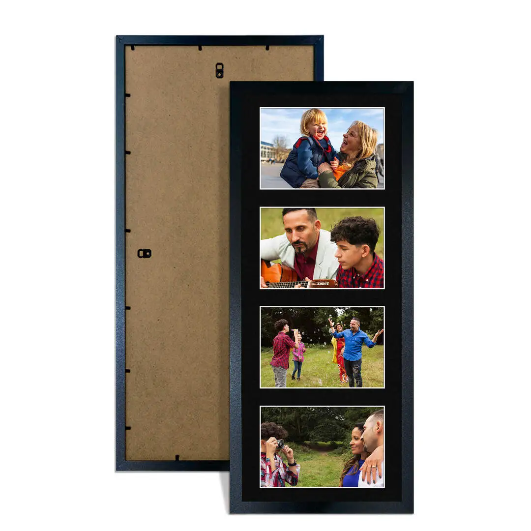 50x20cm Black Sleek Multi Aperture Photo Frame Holds 6x4" (x4) Photos With Black Mount | Modern Collage Frame