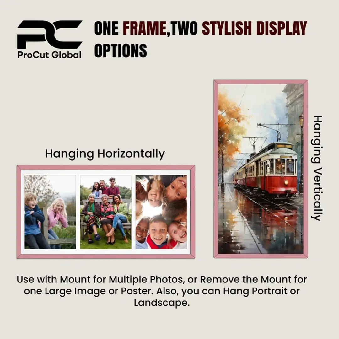 16x8" Pastel Pink Modern Multi Aperture Photo Frame Holds 7x5" (x3) Photos With Crimson Mount | Modern Collage Frame thumbnail 4