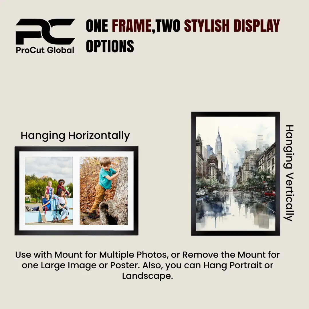 20x14" Light Oak Modern Multi Aperture Photo Frame Holds A4 (x2) Photos With Blue Mount | Modern Collage Frame thumbnail 4